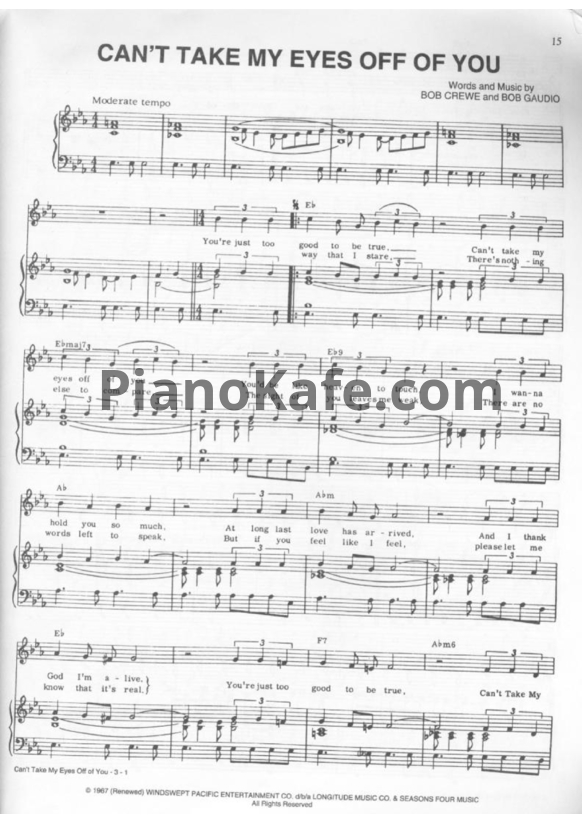 Ноты Bob Gaudio - Can't take my eyes off you - PianoKafe.com