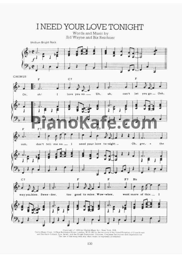 Ноты Elvis Presley - I need your love tonight - PianoKafe.com