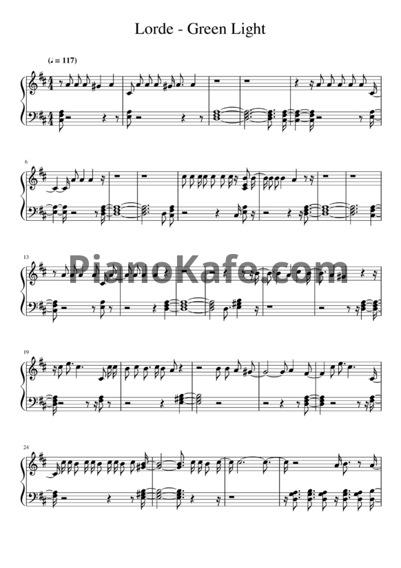 Ноты Lorde - Green light - PianoKafe.com