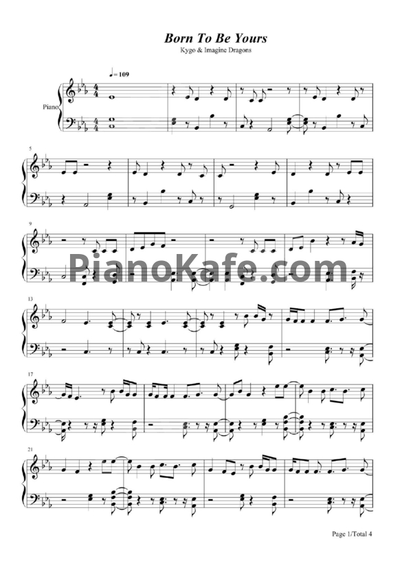 Ноты Kygo & Imagine Dragons - Born to be yours - PianoKafe.com