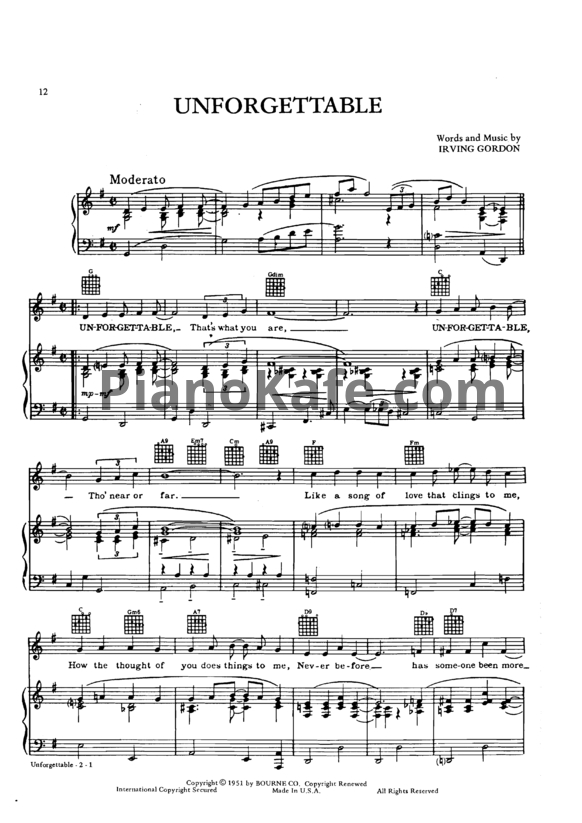 Ноты Nat King Cole - Unforgettable - PianoKafe.com