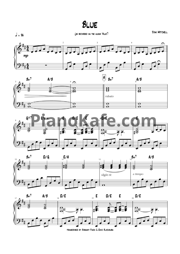 Ноты Joni Mitchell - Blue - PianoKafe.com