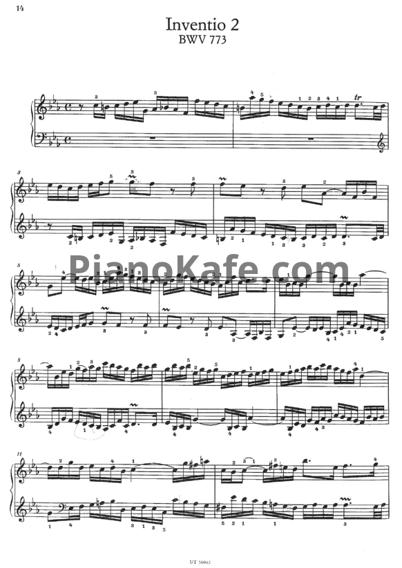 Ноты И. Бах - Инвенция №2 (BWV 773) - PianoKafe.com