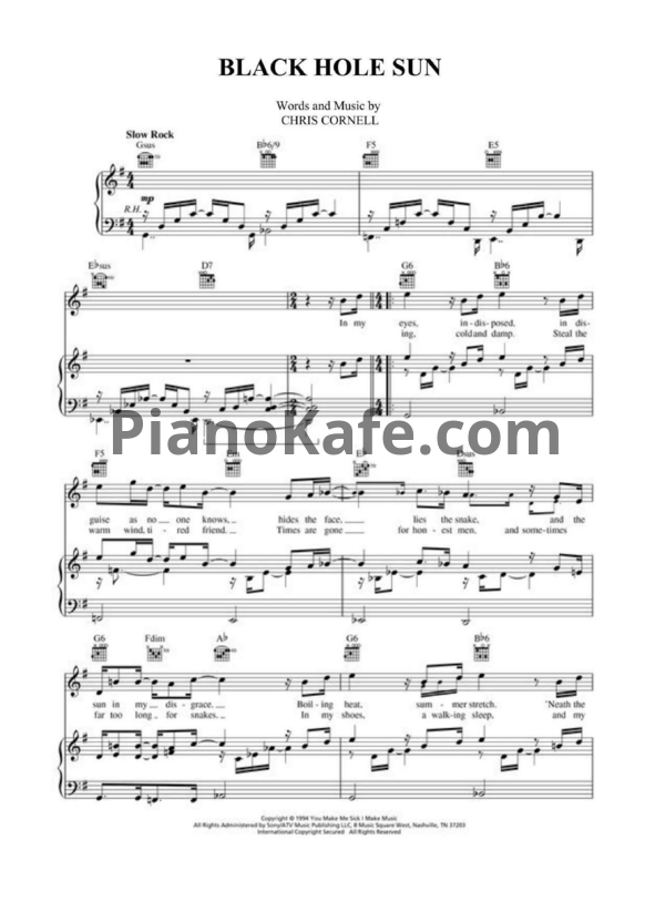 Ноты Soundgarden - Black hole sun (Версия 2) - PianoKafe.com
