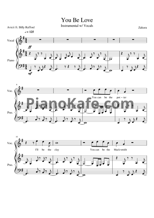 Ноты Avicii feat. Billy Raffoul - You be love - PianoKafe.com