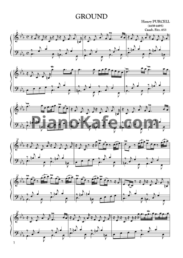 Ноты Генри Пёрселл - Ground соль мажор (ZD221) - PianoKafe.com