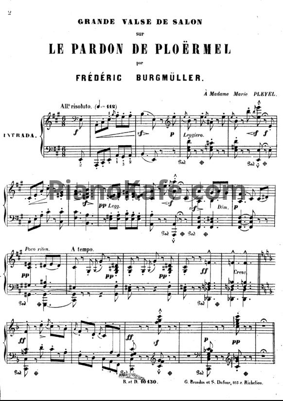 Ноты Фридрих Бургмюллер - Большой салонный вальс "Le Pardon de Ploërmel" - PianoKafe.com