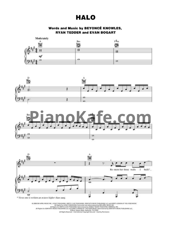 Ноты Beyonce - Halo (Версия 3) - PianoKafe.com