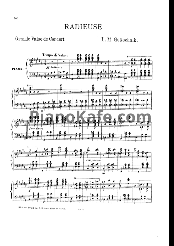Ноты Луи Моро Готшалк - Radieuse (Op. 72) - PianoKafe.com