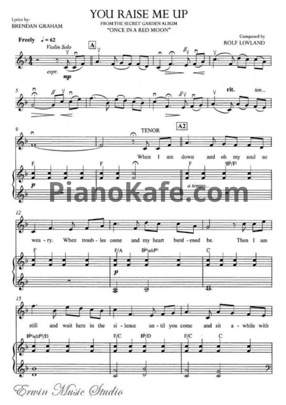 Ноты Secret Garden - You raise me up (для пианино и скрипки) - PianoKafe.com
