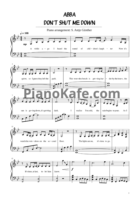 Ноты ABBA - Don't shut me down - PianoKafe.com