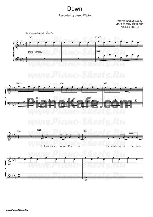 Ноты Jason Walker - Down - PianoKafe.com