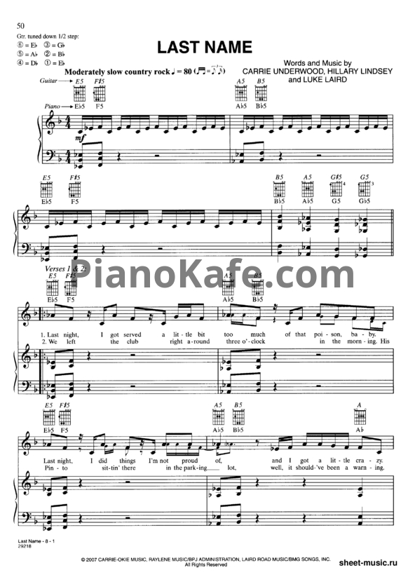 Ноты Carrie Underwood - Last Name - PianoKafe.com