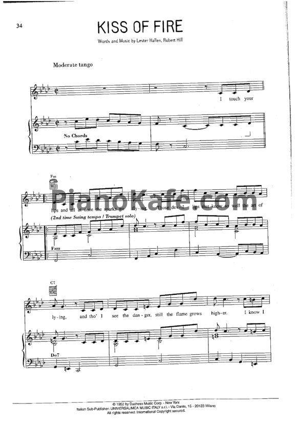 Ноты Louis Armstrong - Kiss of fire - PianoKafe.com