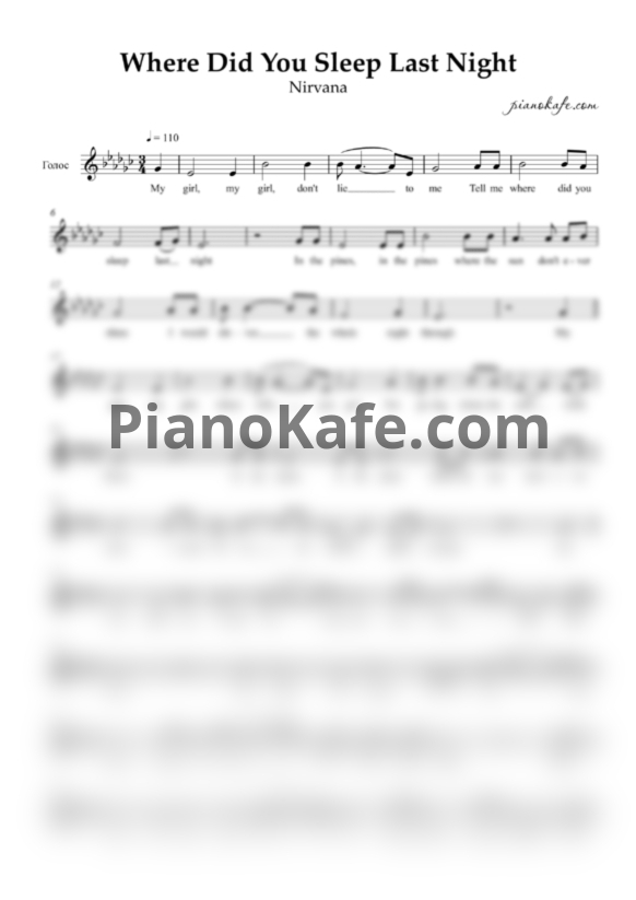 Ноты Nirvana - Where did you sleep last night - PianoKafe.com
