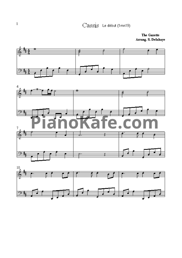 Ноты the GazettE - Cassis (Версия 2) - PianoKafe.com