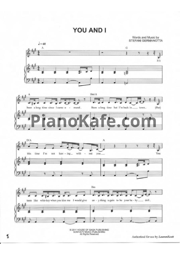 Ноты Lady Gaga - You and I - PianoKafe.com