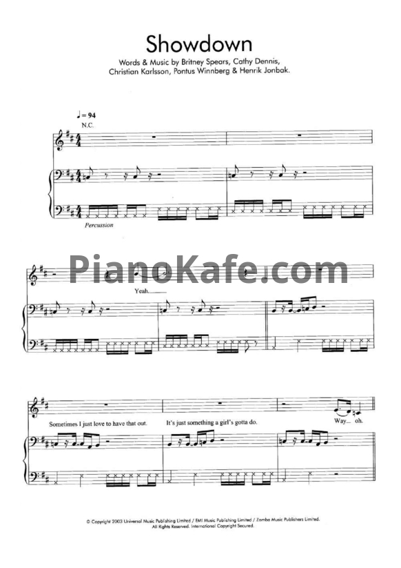 Ноты Britney Spears - Showdown - PianoKafe.com
