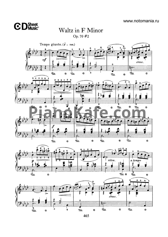 Ноты Ф. Шопен - Вальс №12 фа минор (Op. 70-2) - PianoKafe.com