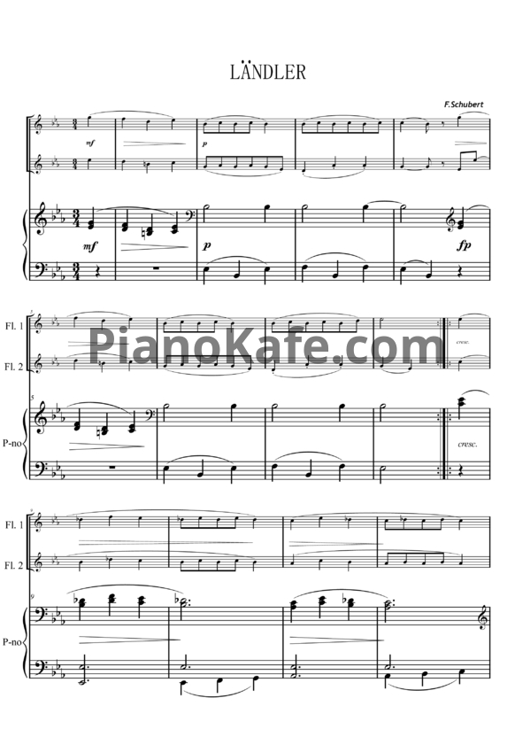 Ноты В. Моцарт - Лендлер, Аллегро - PianoKafe.com