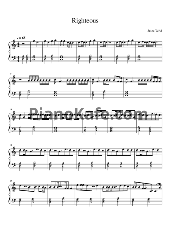 Ноты Juice Wrld - Righteous - PianoKafe.com