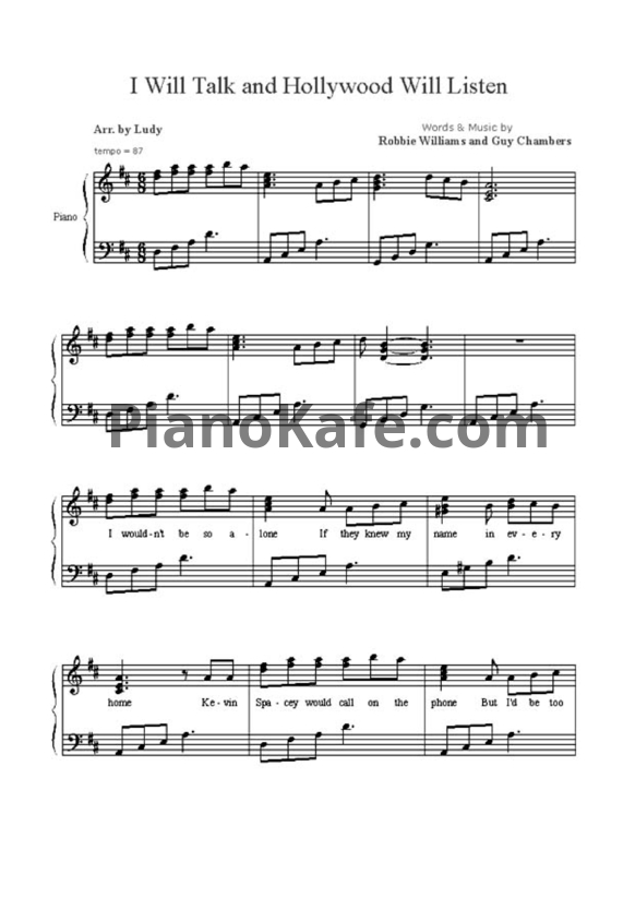 Ноты Robbie Williams - I will talk and Hollywood will listen - PianoKafe.com