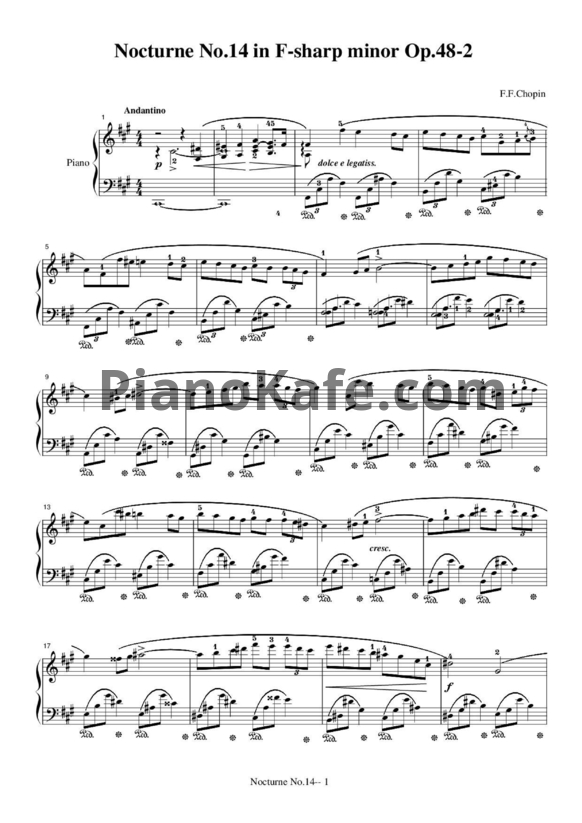 Ноты Фредерик Шопен - Ноктюрн №14 фа-диез минор (Соч. 48, №2) - PianoKafe.com