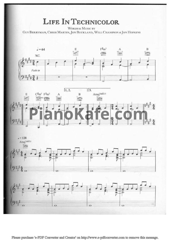 Ноты Coldplay - Viva la vida (Книга нот) - PianoKafe.com