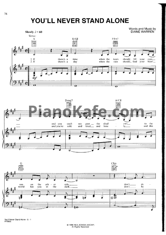 Ноты Whitney Houston - You'll never stand alone - PianoKafe.com