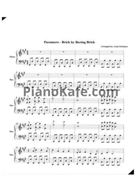 Ноты Paramore - Brick by boring brick - PianoKafe.com