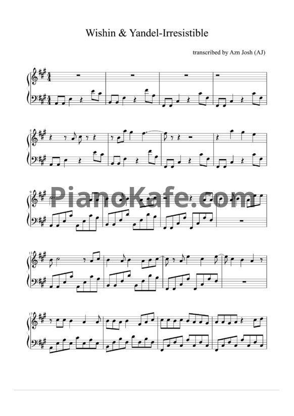 Ноты Wishin & Yandel - Irresistible - PianoKafe.com