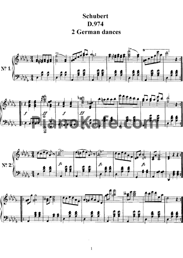 Ноты Франц Шуберт - 2 Немецких танца (D 974) - PianoKafe.com