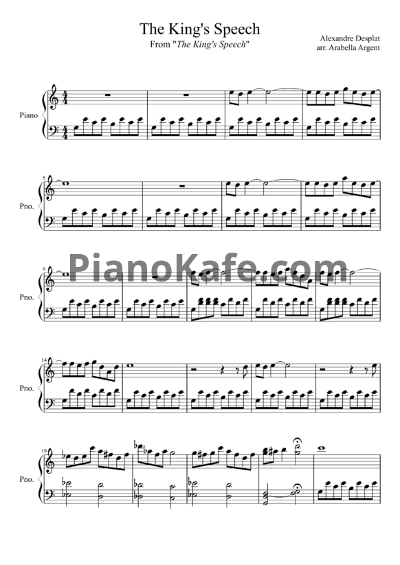 Ноты Alexandre Desplat - The king's speech - PianoKafe.com