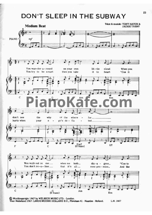 Ноты Frank Sinatra - Don’t sleep in the subway - PianoKafe.com