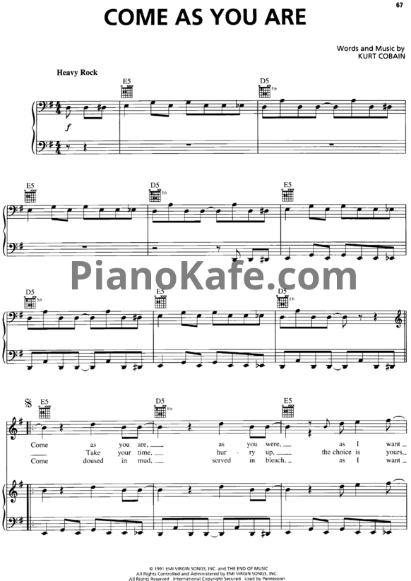 Ноты Nirvana - Come as you are - PianoKafe.com