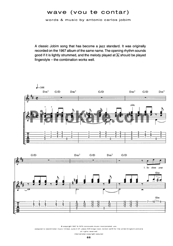 Ноты Antonio Carlos Jobim - Wave (Voice and Guitar tabs) - PianoKafe.com