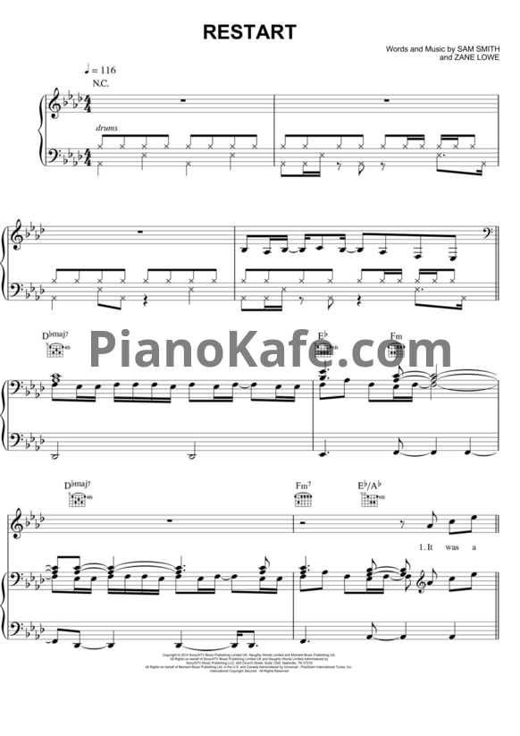 Ноты Sam Smith - Restart - PianoKafe.com