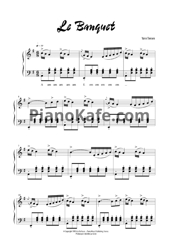 Ноты Yann Tiersen - Le banquet - PianoKafe.com