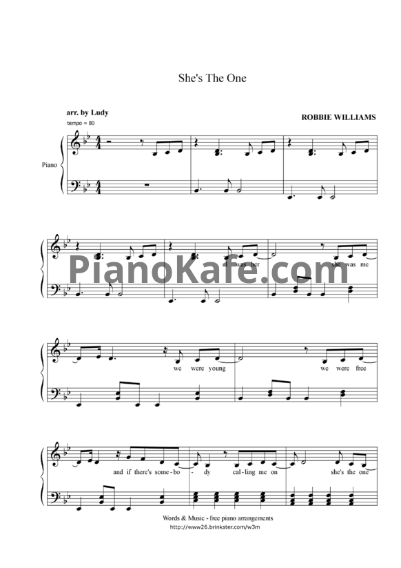 Ноты Robbie Williams - She's the one - PianoKafe.com