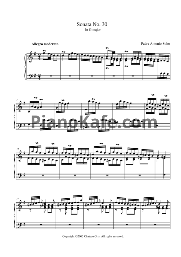Ноты Antonio Soler - Sonata No. 30 in G major - PianoKafe.com
