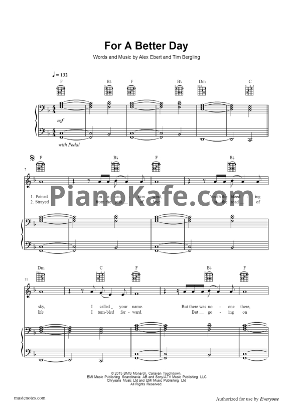 Ноты Avicii - For a better day - PianoKafe.com