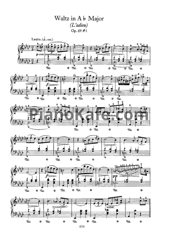 Ноты Ф. Шопен - Вальс №9 ля-бемоль мажор `Прощальный` (Op. 69-1) - PianoKafe.com