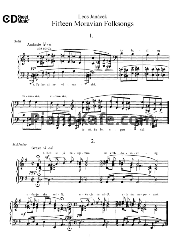 Ноты Леош Яначек - 15 моравийских фольклорных песен - PianoKafe.com