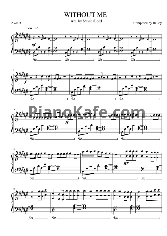 Ноты Halsey - Without me - PianoKafe.com
