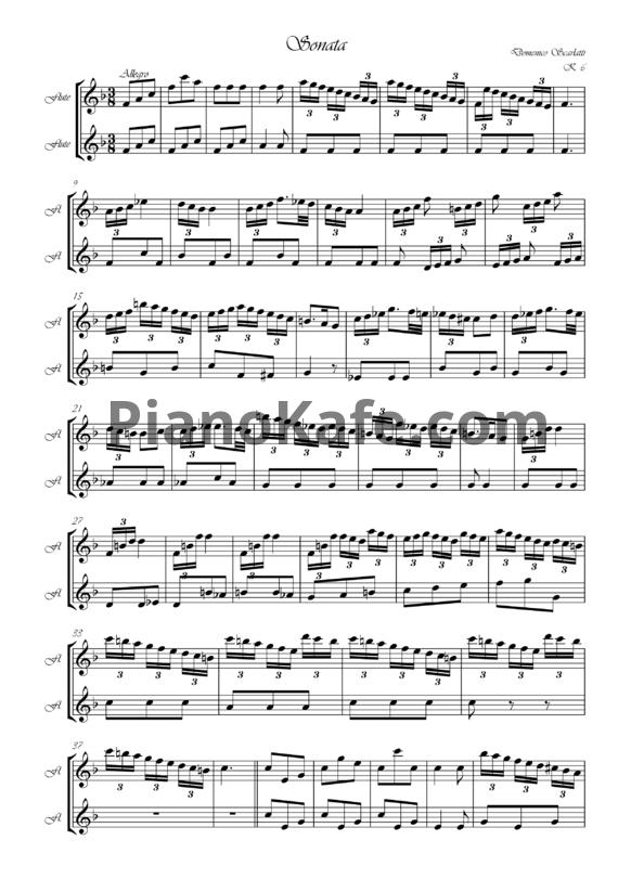 Ноты Д. Скарлатти - Соната K6 - PianoKafe.com