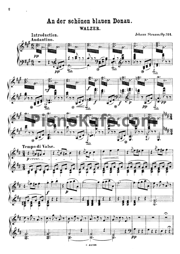 Ноты Иоганн Штраус (сын) - Вальс "На прекрасном голубом Дунае" (Op. 314) - PianoKafe.com