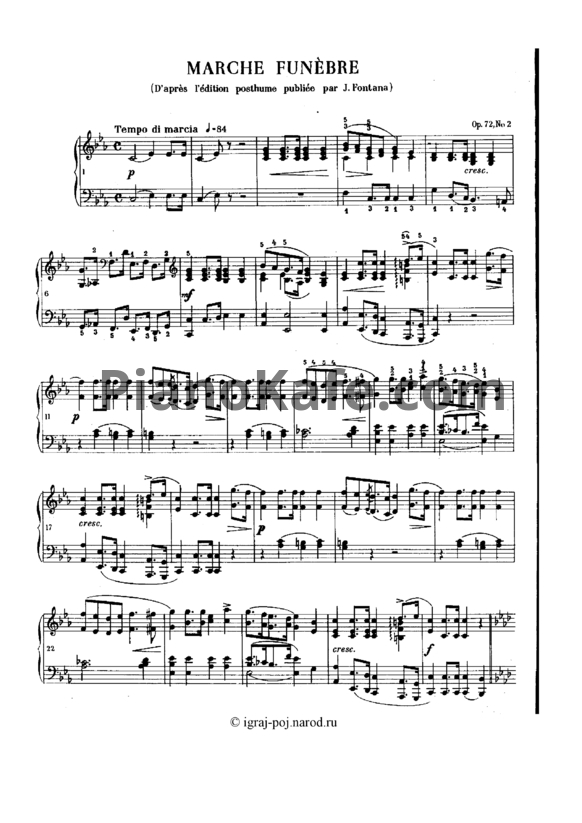 Ноты Фредерик Шопен - Два траурных марша (Op. 72 №2) - PianoKafe.com