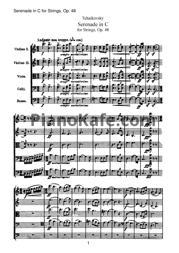 Ноты П. Чайковский - Серенада для струнного оркестра (Op. 48, Партитура) - PianoKafe.com