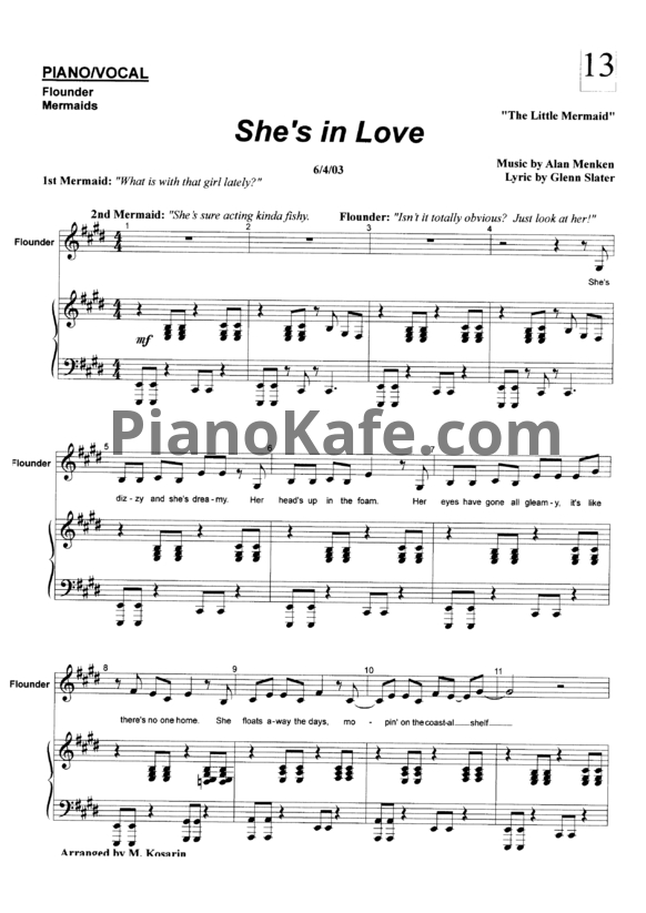 Ноты Alan Menken - She is in love - PianoKafe.com