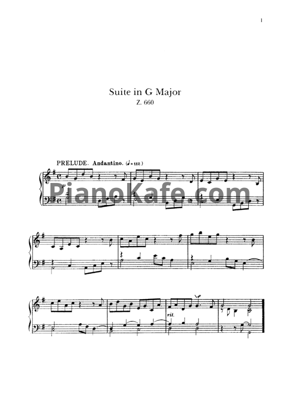 Ноты Генри Пёрселл - Сюита для клавесина № 2 соль минор (Z 661) - PianoKafe.com